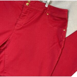 Iman Women‎ Sz 24 WIDE  Red Stretch Taper Faux Front Pockets Pants